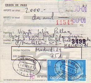 Timbres: MATASELLOS GIRO NACIONAL MISLATA (VALENCIA) ORDEN PAGO FRANQUEADA JUAN CARLOS I. BONITO Y RARO. MPM.
